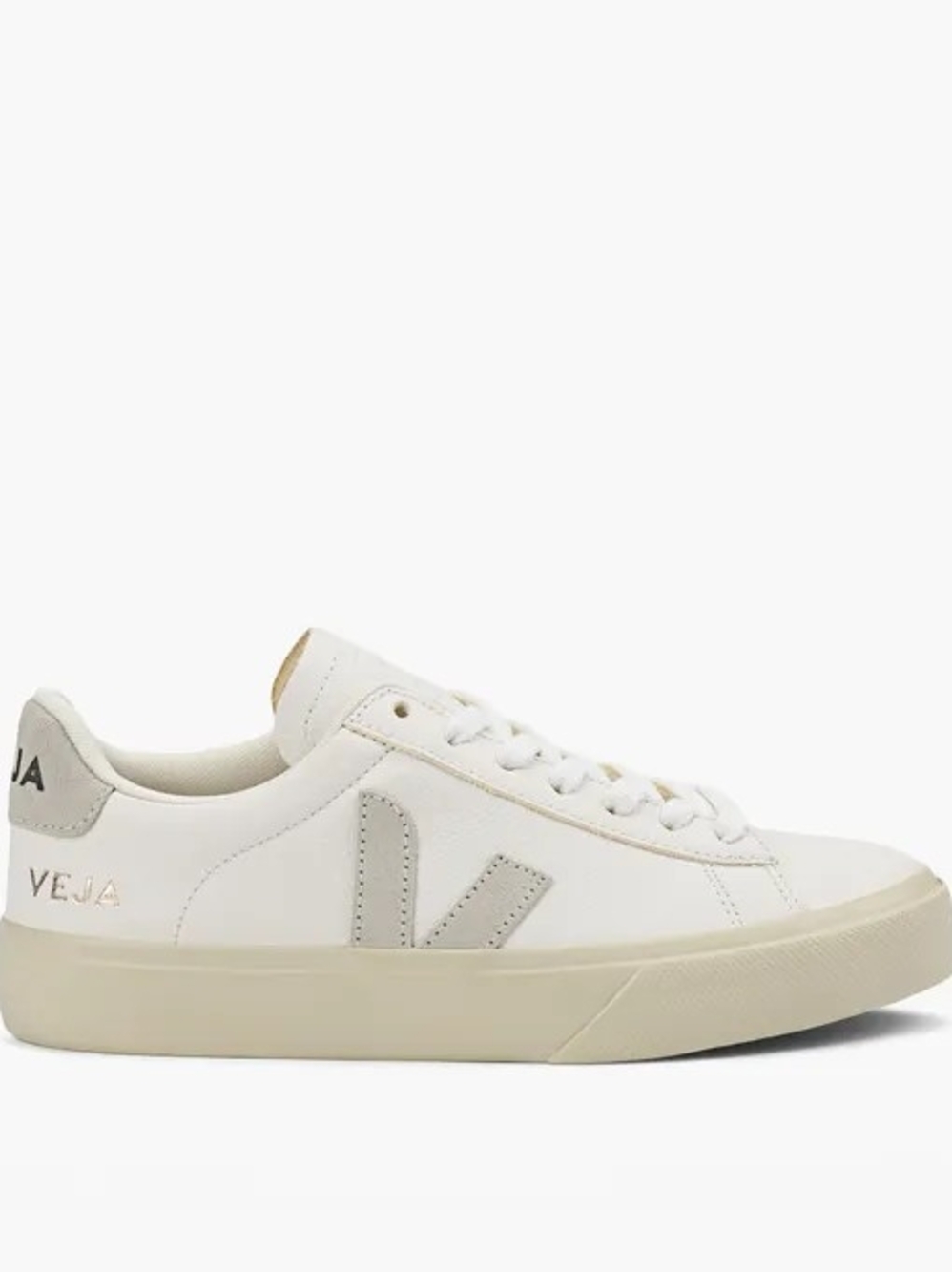 Veja Women's White Leather Low-Top Sneakers with Light Gray V